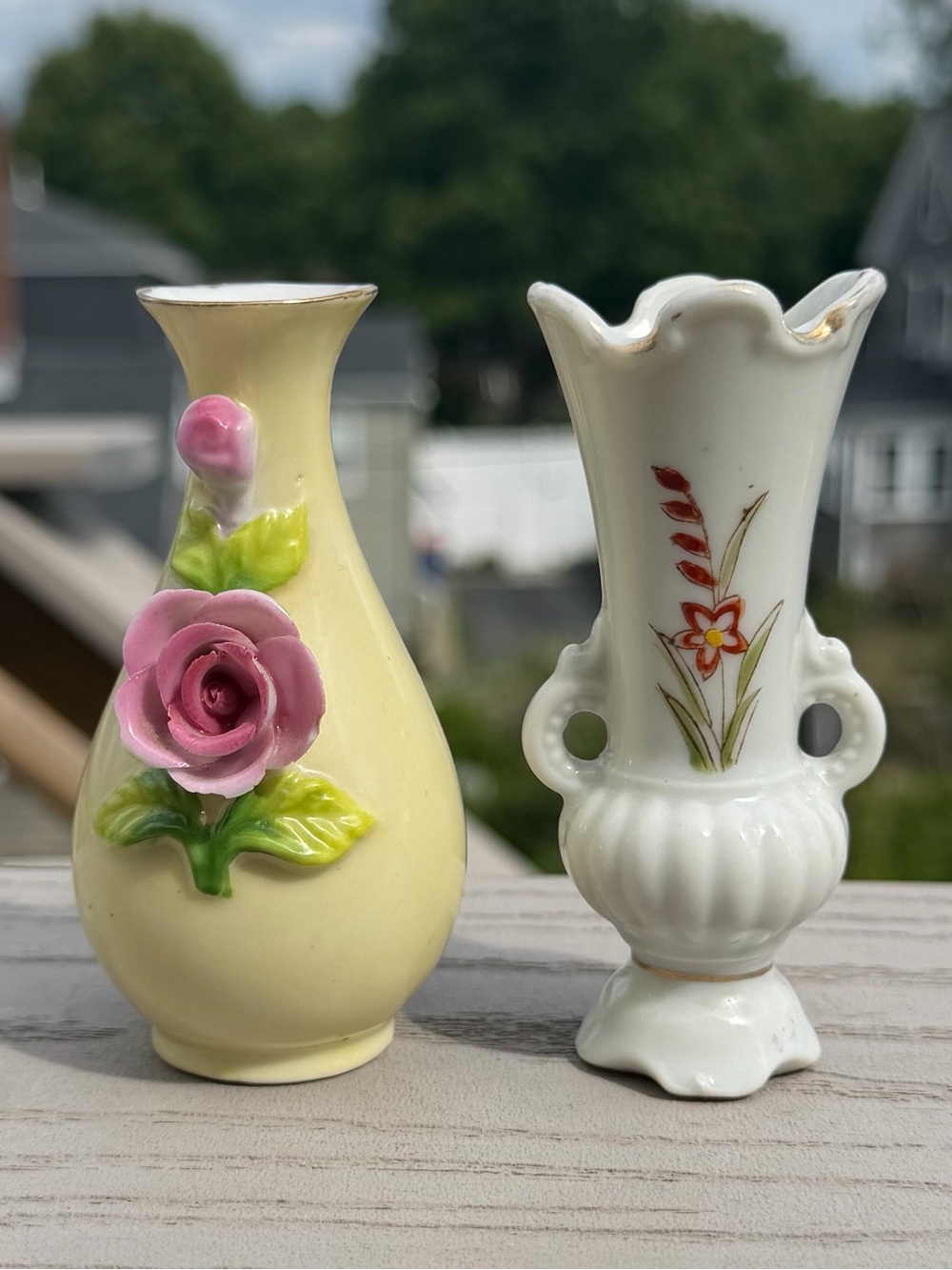 Vintage Hand-Painted Occupied Japan Porcelain Floral Bud Vases, 3.5”